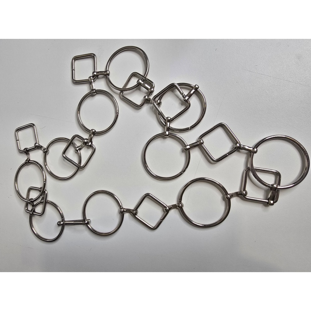 Vintage Silver Chain Belt Women 38" O Ring Square Link Y2K Geometric